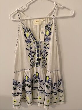NWT Maeve Neela White Embroidered V-Neck Sleeveless Babydoll Top Women’s Size S